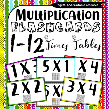 Preview of Multiplication Flash Cards Printable to 12, Arrays Flashcards | Answers on Backs