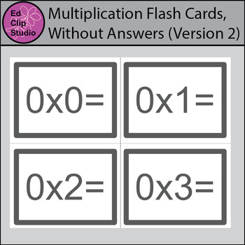 Preview of Multiplication Flash Cards, Without Answers (Version 2)