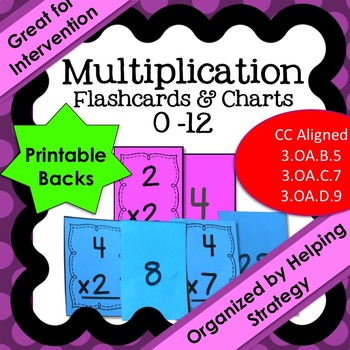 Preview of Multiplication Flashcards and Charts 0-12 with Printable Answers on Backs