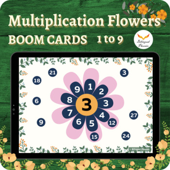 Preview of Multiplication Flowers 1 to 9 BOOM Digital Task Cards Montessori Activity