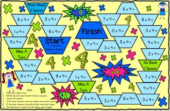 Multiplication Game Board for X4 Facts by Clare's Classroom - The