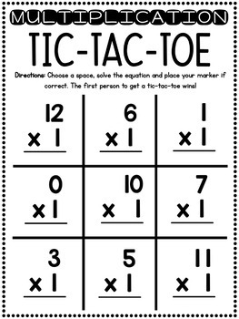 Multiplication Games Printable Tic Tac Toe Game Boards Fact Fluency 0 12