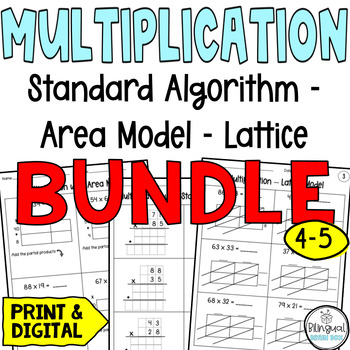 Preview of Multiplication  - Lattice - Area Model - Standard Algorithm - 2 and 3 Digits