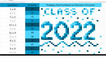 Preview of Multiplication Graduation pixel art with custom school colors