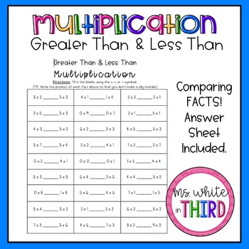 Preview of Multiplication Greater Than & Less Than Fact Practice