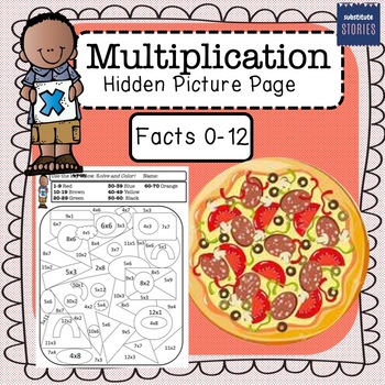 Preview of Multiplication Hidden Picture Coloring Page (PIZZA!)