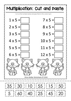 multiplication in order cut and paste math worksheets printables