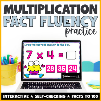 Preview of Multiplication Facts Fluency Practice Review Boom Cards 3rd 4th 5th Grade