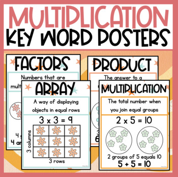 Preview of Multiplication Key Word Posters for Bulletin Board - Factor, Product, Array