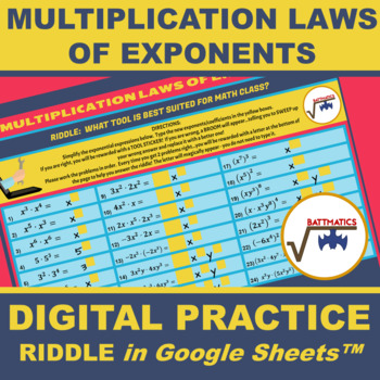 Preview of Multiplication Laws of Exponents DIGITAL RIDDLE | SELF-CHECKING | DISTANCE LEARN