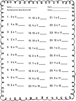 Multiplication Mad Minute Packet by Jesye Streisel | TpT