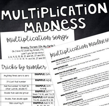 Preview of Multiplication Madness: Resources, Tricks, and Songs