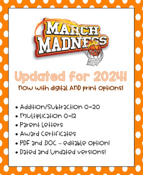 Preview of 2024 Math Facts March Madness - Virtual AND Print!