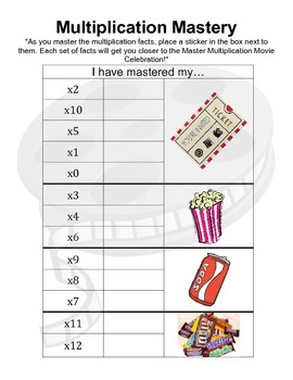 Preview of Multiplication Mastery Incentive Chart - Movie Incentive