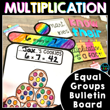 Preview of Making Equal Groups Multiplication Practice Craft Fun Worksheet & Bulletin Board