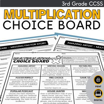 Preview of Math Choice Board Activities - Early Finishers 3rd Grade Multiplication Stations