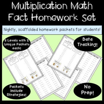 Preview of Multiplication Math Fact Homework Set - No Prep! - (Weekly Packets+Assessments)