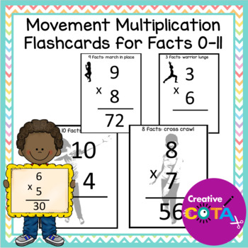 Preview of 3rd Grade Multiplication Math Facts Fluency Activity Flash Cards with Movement