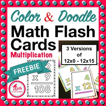 Preview of Multiplication Math Flash Cards Color and Doodle Freebie 12's