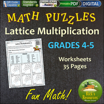 Preview of Lattice Multiplication Math Puzzles - Print and Digital Resources
