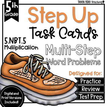 Preview of Multiplication Math Multi-Step Word Problems Task Cards 5th Grade 5.NBT.5 GOOGLE