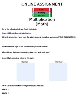 Preview of Multiplication (Math) Online Assignment