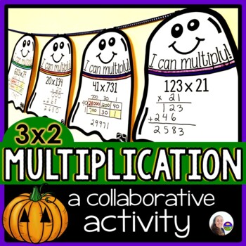 Preview of Multiplication Math Pennant Activity for Halloween (3x2 digit)