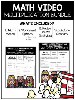 Preview of 4.NBT.5 AND 4.OA.1 - 2: Multiplication Math Video and Worksheet BUNDLE