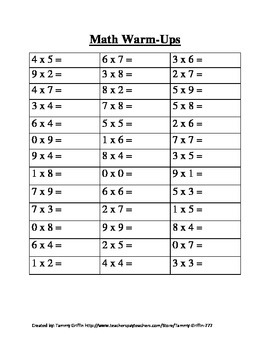 multiplication math warm up by called 2 be a teacher tpt