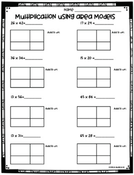 multiplication math worksheet bundle area model lattice standard algorithm