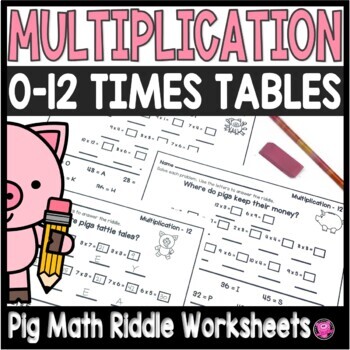 Preview of Multiplication Math Worksheets 0 to 12 Times Table Math Riddles