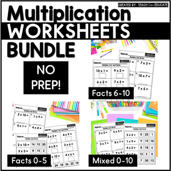Preview of Multiplication Math Worksheets Bundle | No PREP Activities