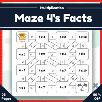 Preview of Multiplication Maze for 4' Facts