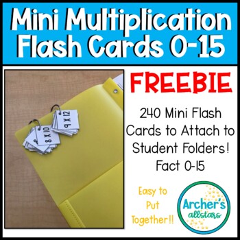 Preview of Multiplication Mini Flash Cards Number 0-15 Perfect for Take HOME folders