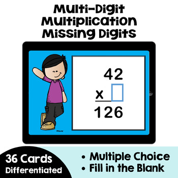 Preview of Multiplication Missing Digits Boom Cards - Self Correcting