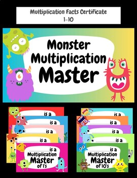 Preview of Multiplication Monster Facts Mastery Certificates