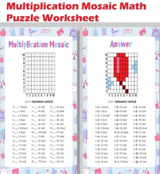 Preview of Multiplication Mosaic Math Puzzle Worksheet, 21 Multiplication Mosaic