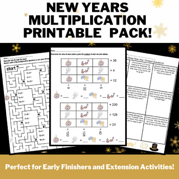 Preview of Multiplication New Year's 2024 Math Fact Pack No Prep Activity, Word Problems