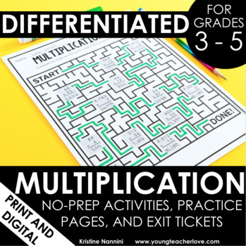 Multiplication No Prep Activities and Exit Tickets (Differentiated Grades 3-5)