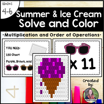 Preview of Multiplication & Order of Operations Mystery Picture Solve and Color, Ice Cream