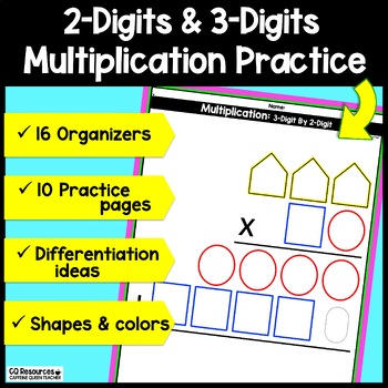 2 digit multiplication and 3 digit multiplication worksheets and organizers