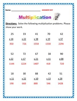 Multiplication Packet - Common Core - Answer key included. | TPT