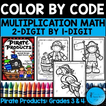 Preview of 2 Digit by 1 Digit Multiplication Math Color By Number Code Coloring Sheets