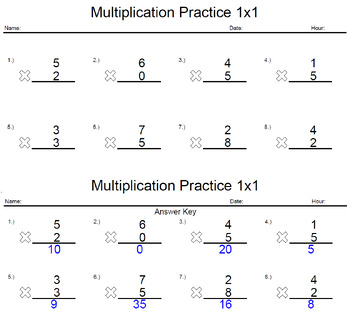 Preview of Multiplication Practice 1 Digit x 1 Digit PGS 1-15, 16-30, and 31-45