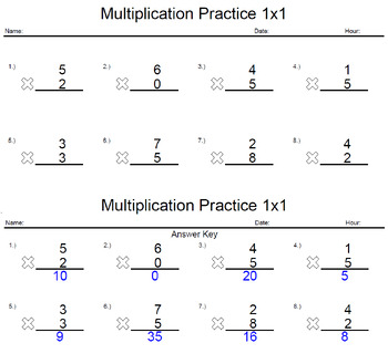 Preview of Multiplication Practice 1 Digit x 1 Digit PGS 31-45