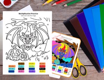 Preview of Multiplication Practice | Digits 0-12 | Coloring Activity | Halloween | Bat