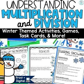 Preview of Winter Multiplication and Division Color by Number Activity Games Worksheets