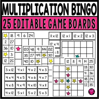Preview of Multiplication Bingo Games EDITABLE Mixed Review 0 to 12 Bingo Games 
