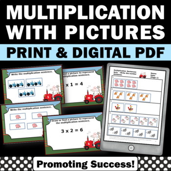 Preview of Multiplication Practice Equal Groups 3rd Grade Math Review Task Cards Worksheets