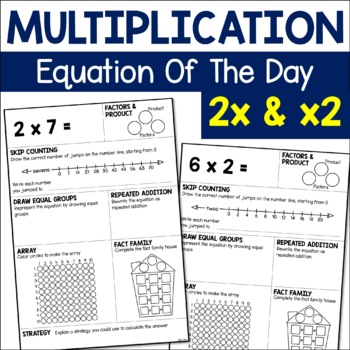 Preview of Multiplication Practice Equation Of The Day - 2 Times Table Math Fact Worksheets